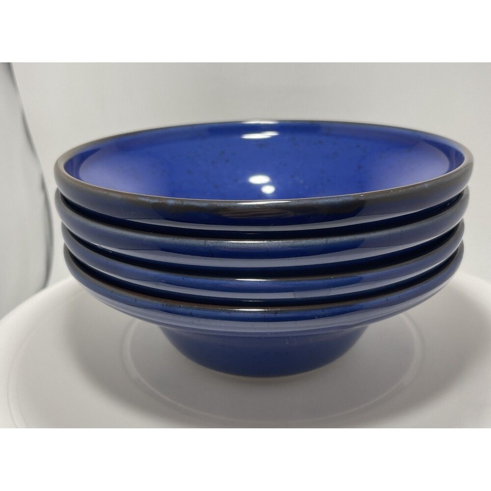Ikea Trivsam Blue (4) Rim 6.5” Cereal Bowls Blue Speckled Brown Trim 15199
